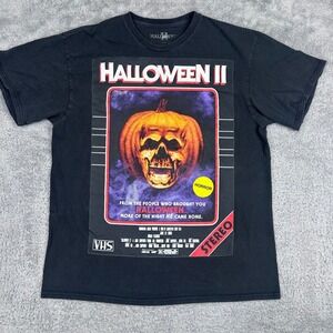 Halloween II T-Shirt Mens Large Black Horror Movie VHS Graphic Michael Myers Tee